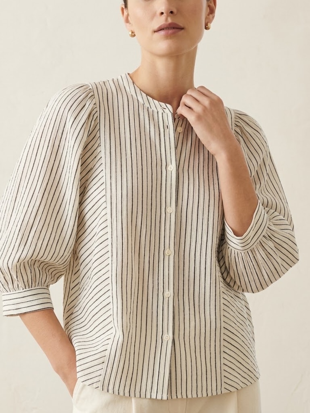 ba&sh Lioba Striped Linen-Blend Blouse Ecru Black XS